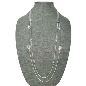 Vera Bradley Signature Silver Tone Double Row Long Necklace